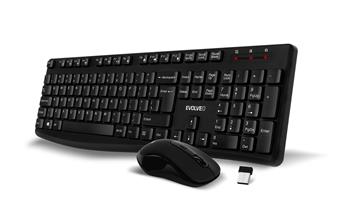 EVOLVEO K1050, bezhlučný set bezdr. klávesnice a myši, US INTL, černá