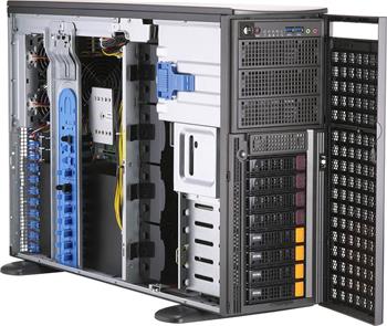 GPU Server 740GP-TNRT 4U/tower 2S-P+(270W), 4GPU(PCI-E16g4),3PCI-E16/8,2×10GbE-T,4NVMe4&4sATA,IPMI,16DDR4,rPS (80+TIT)
