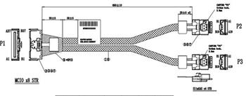 MCIO×8 rovný (MBD) -> 2×SFF-8654-4i (SlimSAS ×4) rovný (backplane), 65/65cm, 85ohm kabel (NVMe4) (Trimode 95xx)