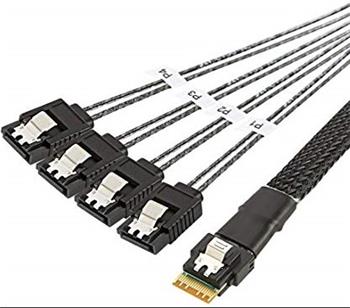 SFF-8654-4i (SlimSAS ×4) rovný -> 4×sATA rovný, 60cm kabel